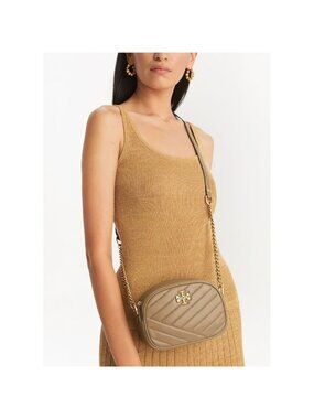 Tory Burch Kira Chevron Small Camera Crossbody Bag Classic Taupe OS